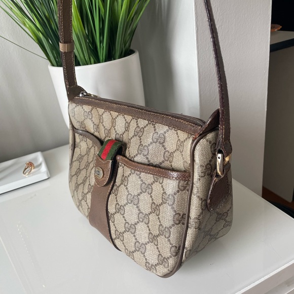 SOLD GUCCI Sherry line GG Web PVC canvas browns crossbody shoulder bag - Picture 4 of 10
